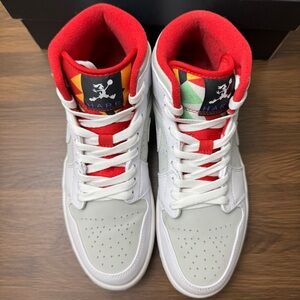 Air Jordan 1 MID WB Size 9 Men Shoes 719551 123 White/True Red-Light Silver-BLK